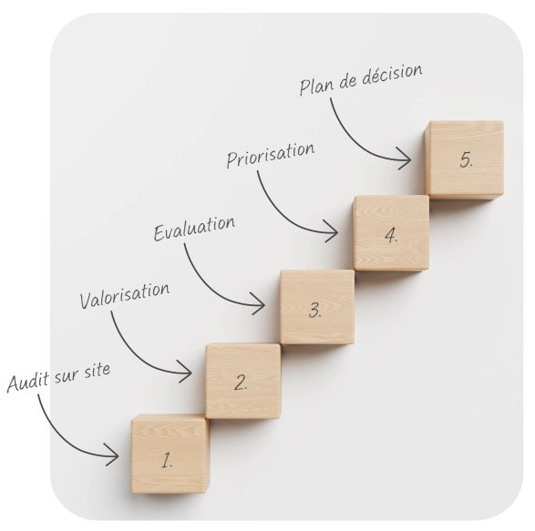visuel illustrant les 5 étapes d'un audit diagnostic